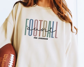 Personalized Football Aunt Sweatshirt, Customized Football Aunt Sweater, Custom Football Aunt Shirt, Game Day Crewneck with Name and Number