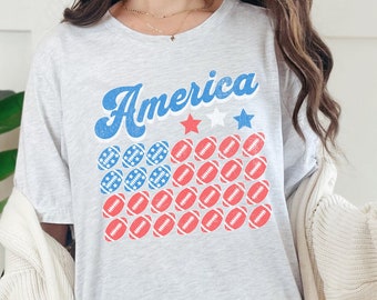 Retro America Red White Blue Football Shirt, 4th of July Shirt, College Football Fourth of July Shirt, American Flag Football Mom Shirt