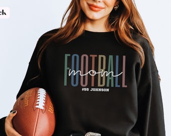 Personalized Football Mom Sweatshirt, Customized Football Mom Sweater, Custom Football Mom Shirt, Game Day Crewneck with Name and Number