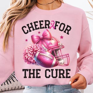 Cheer For The Cure Breast Cancer Sweatshirt, Cancer Awareness Crewneck, Football Breast Cancer Sweater, Pink Game Day Cancer Supporter Shirt
