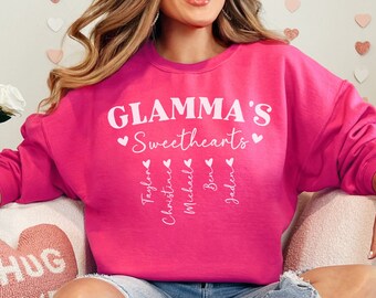 Custom Glamma Sweatshirt with Kids Names, Personalized Gifts for Glamma Gift from Grandkids, Vday Customized Glamma Gifts from Grandchildren