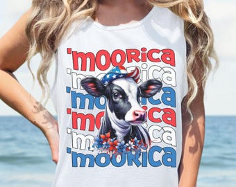 Comfort Colors Heifer Cow 4th of July Tank Top, western Merica Shirt, Patriotic Cow Gifts for Cow Lover, funny 4th of July Shirt, Cow Shirt