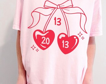 Coquette 13th Birthday Shirt, Comfort Colors 2013 Shirt, Heart Cherries 13 Birthday Gift for Girls, trendy Thirteen Year Old Girl Bday Tee