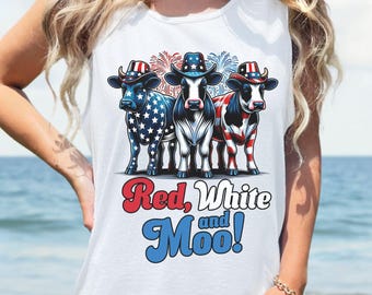 Comfort Colors Heifer Cows 4th of July Tank Top, Patriotic Cow Gifts for Cow Lover, funny 4th of July Shirt, American Cow Shirt, USA Tank