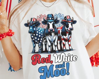 Comfort Colors Heifer Cows 4th of July Shirt, Patriotic Cow Gifts for Cow Lover, funny Fourth of July Shirt, American Cow Shirt, USA T-Shirt