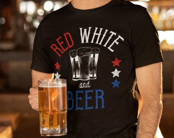 Red White and Blue Beer Shirt, Beer Drinker 4th of July Shirt, USA Beer Drinking Shirt, Fourth of July Beer Lover Gift for Men Women Unisex