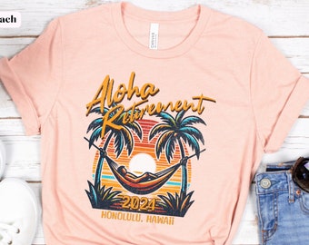 Personalized Aloha Retirement Shirt with Vintage Sunset, Customized Retirement Trip Shirt, Travel Retirement Gift, Tropical Retired Shirt