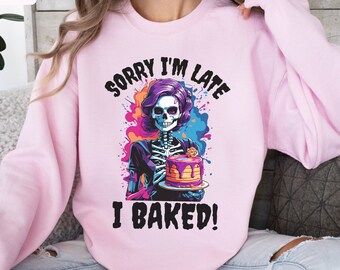 Baking Skeleton Sweatshirt, Gothic Mom Gift, creepy Baker Sweater, Cake Baker Gift, female Pastry Chef Crewneck, funny Baking Shirt Women