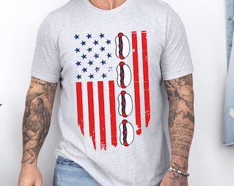 Grunge American Flag Hot Dog Shirt, Red White and Blue Glizzy 4th of July Shirt, patriotic Hot Dog Lover Shirt, Fast Food Summer BBQ T-Shirt