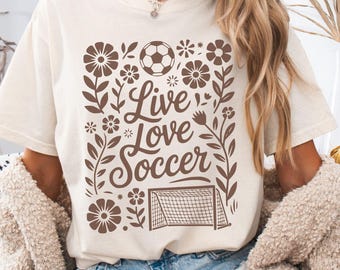 Comfort Colors Soccer Shirt, Floral Linocut Soccer Season T-Shirt, Wildflower Soccer Tee, Soccer Lover Gifts for Women, Soccer Game Day Tee