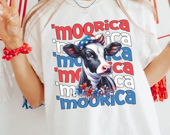 Comfort Colors Heifer Cow 4th of July Shirt, retro Merica Shirt, Patriotic Cow Gifts for Cow Lover, funny Fourth of July Cow Shirt, USA Tee