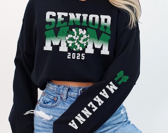 Senior Cheer Mom Sweatshirt with Name on Sleeve, Senior Cheer Mom Shirt Custom Name Year, Cheerleader Senior Mom Shirt, Cheer Mom Graduation