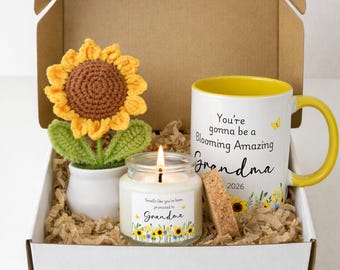 Sunflower Pregnancy Announcement Gift for Grandma To Be, Promoted to Grandma Candle, New Grandma Mug, Floral Baby Reveal to Grandma Gift Set