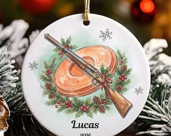 Personalized Trap Shooting Ornament with Name and Year, Custom Skeet Shooting Christmas Ornament, Clay Target Shooter Holiday Keepsake Gift