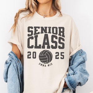 Comfort Colors Volleyball Senior Shirt with Custom Name Number Year, Personalized Graduate 2025 Senior Volleyball Shirt Gift for Senior