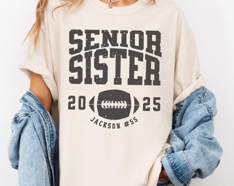 Comfort Colors Personalized Senior Football Sister Shirt, Senior Sister Football Shirt, Customized Name Number Year Gift for Sister 2027