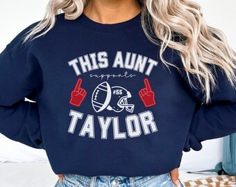 Personalized Aunt Football Sweatshirt with Name and Number, Custom Football Aunt Sweatshirt, Customized Aunt Football Game Day Sweatshirt