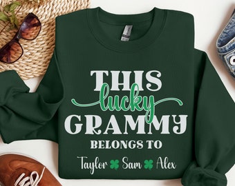 Personalized Grammy Sweatshirt with Grandkids Names, Custom Grammy St Patricks Day Sweatshirt, Customized Grammy Sweater from Grandchildren