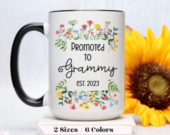 Promoted to Grammy Mug, New Grammy Mug, Grammy Established Mug, floral Grammy Coffee Mug, Custom Grammy Gift, First Time Grammy Coffee Cup