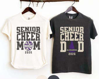 Comfort Colors Matching Senior Cheer Mom Shirt Senior Cheer Dad Shirt, Custom Name Year, 26 Cheer Shirts for Cheerleader Grad Parents 2026