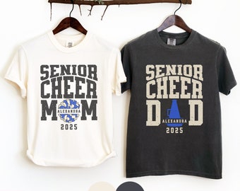 Comfort Colors Matching Senior Cheer Mom Shirt Senior Cheer Dad Shirt, Custom Name Year, Cheer Shirts for Cheerleader Grad Parents 2025