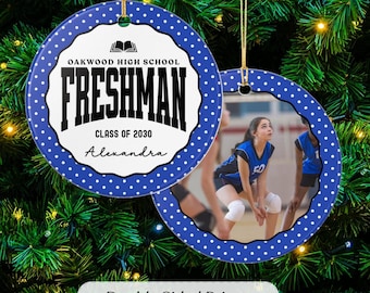 Personalized Freshman Ornament Class of 2030, Custom School Colors Name Photo, Polka Dot Freshman Christmas Ornament, High School Keepsake