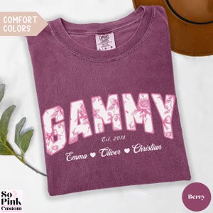 Comfort Colors Floral Gammy Shirt with Grandkids Names, Pink Toile de Jouy Gammy Flower T-Shirt, Custom Gammy Valentines Day Gift for Mom