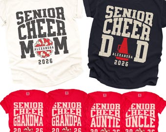 Comfort Colors Class of 2026 Matching Senior Cheer Family Shirts, Senior Cheer Mom Shirt, Senior Cheer Dad Shirt, Custom Name Year Colors