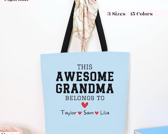 Custom Grandma Tote Bag with Kids Names, Personalized Grandma Bag with Grandkids Names, Customized Grandma Gifts from Grandchildren