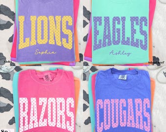 Comfort Colors Polka Dot Custom Mascot Shirt, Personalized School Team Name Shirt, Sports Team Game Day Tee Custom Team Spirit T-Shirt