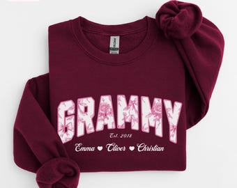 Floral Grammy Sweatshirt with Grandkids Names, Cute Grandma Sweater, Custom Grandmother Gifts for Mother's Day, Mom Valentine's Day Gift
