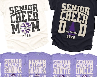 Comfort Colors Class of 2026 Matching Senior Cheer Family Shirts, Senior Cheer Mom Shirt, Senior Cheer Dad Shirt, Custom Name Year Colors