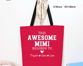 Personalized Mimi Tote Bag with Grandkids Names, Mimi Custom Gift with Kids Names, Customized Mimi Gifts from Grandchildren for Mothers Day