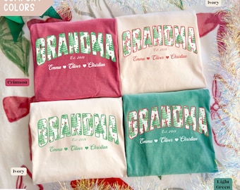 Comfort Colors Personalized Grandma Christmas Shirt with Grandkids Names, Custom Grandmother Holiday Shirt