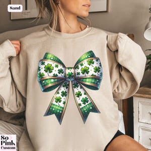 Retro Coquette St Patricks Day Sweatshirt, Shamrock Bow Sweatshirt, Irish Bow Shirt, St Pattys Day Crewneck, St Patricks Day Shirt for women