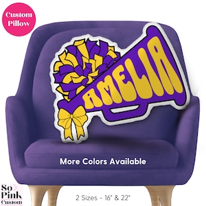 Cheer Megaphone Pom Customizable Pillow, Personalized Cheer Gifts for Cheerleader, Custom Name Pillow Cheerleading Gifts, Cheer Room Decor