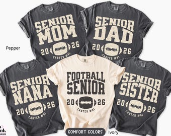 Comfort Colors Senior Football Family Shirts, Custom Name Number Year, Matching Football Senior Shirt, Senior Night Football Graduate Tees