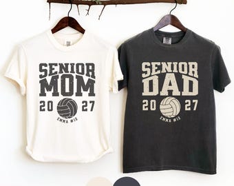 Comfort Colors Matching Senior Volleyball Mom Shirt Senior Volleyball Dad Shirt, Custom Name Number Year, Class of 2027 Grad Parents Gift