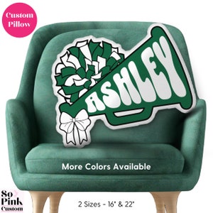 Cheer Megaphone Pom Customizable Pillow, Personalized Cheer Gifts for Cheerleader, Custom Name Pillow Cheerleading Gifts, Cheer Room Decor