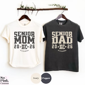 Comfort Colors Matching Senior Cross Country Mom Shirt and XC Running Senior Dad Shirt, Custom Name Year 2026 Graduate Parents T-Shirts