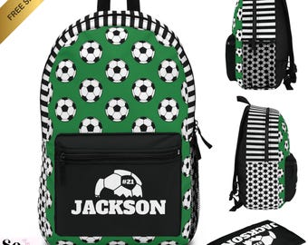 Custom Name Soccer Backpack, Kids Soccer Bag, Personalized Soccer Gifts for Boys Book Bag, Back to School Gifts for Soccer Player Fan Lover