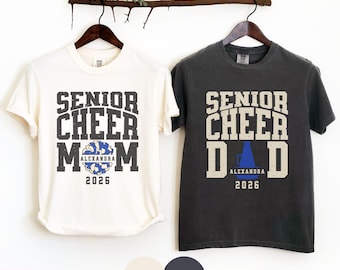 Comfort Colors Matching Senior Cheer Mom Shirt Senior Cheer Dad Shirt, Custom Name Year, 26 Cheer Shirts for Cheerleader Grad Parents 2026