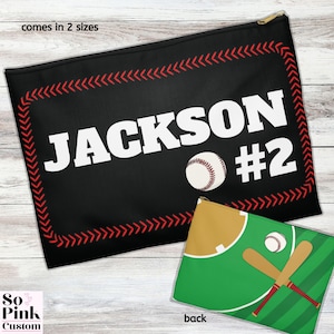 Custom Name Bag Baseball, Zipper Pouch with Name and Number, Back to School Gifts for Boys, Baseball Pencil Case, School Accessory Bag Kids