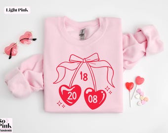 Coquette 18th Birthday Sweatshirt, 2008 Cherry Shirt, Heart Cherries 18 Birthday Gift for Girls, trendy Eighteen Year Old Girl Bday Tee
