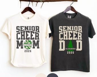 Comfort Colors Matching Senior Cheer Mom Shirt Senior Cheer Dad Shirt, Custom Name Year, 26 Cheer Shirts for Cheerleader Grad Parents 2026
