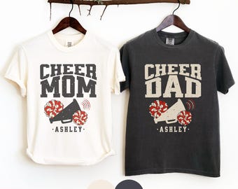 Comfort Colors Matching Cheer Mom Shirt Cheer Dad Shirt, Custom Name Cheer Shirts for Cheerleader Parents, Cheerleading Shirts Unisex