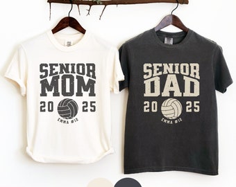 Comfort Colors Matching Senior Volleyball Mom Shirt Senior Volleyball Dad Shirt, Custom Name Number Year, Class of 2025 Grad Parents Gift