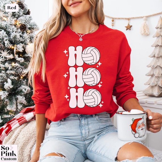 Ho Ho Ho Volleyball Christmas Sweatshirt, Volleyball Christmas Sweater, Volleyball Lover Holiday Sweatshirt, Christmas Volleyball Sweatshirt