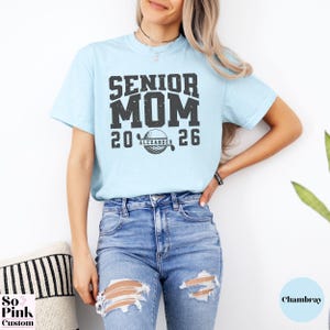 Comfort Colors Senior Golf Mom Shirt Personalized with Name and Year, bold collegiate font with golf ball monogram, distressed graphic