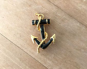 Vintage Black and Gold Anchor Brooch | Nautical Jewelry